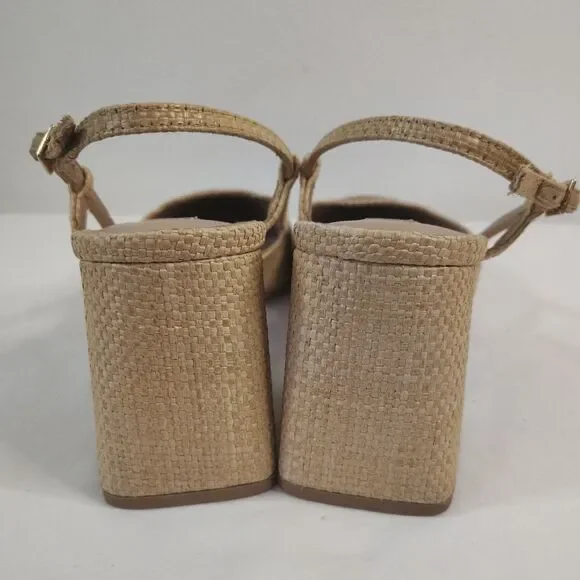 Steve Madden Becka Raffia Slingback Block Heel Pumps Tan Brown Woven Size 8.5M - Picture 4 of 8